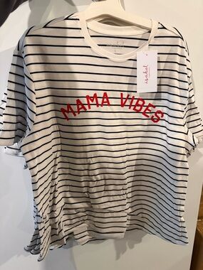 Isabel maternity Mama Vibes Striped Tee with Red Lettering